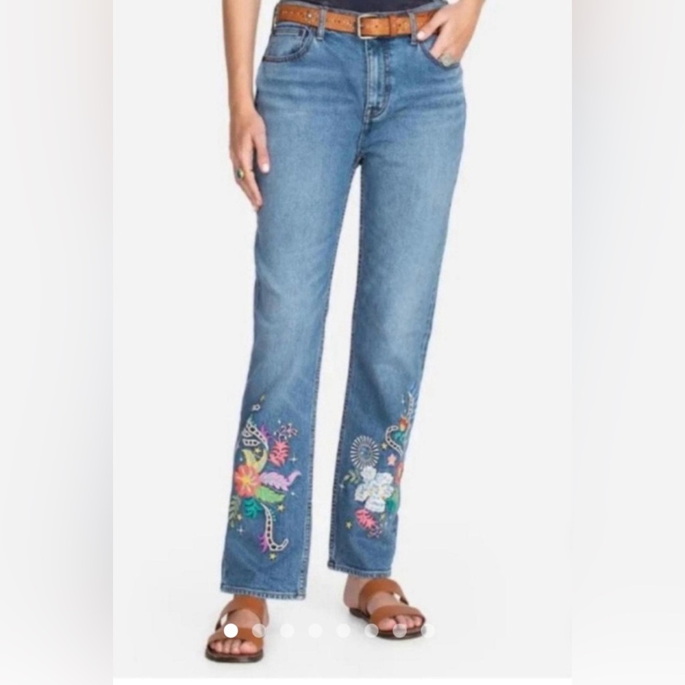 Johnny Was Luisa High Rise Straight Embroidered Jeans